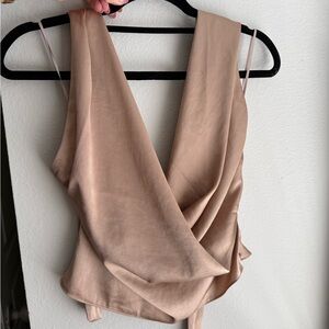 Aritzia Martini Top - Women's Draped V-Neck Satin Top - Nude